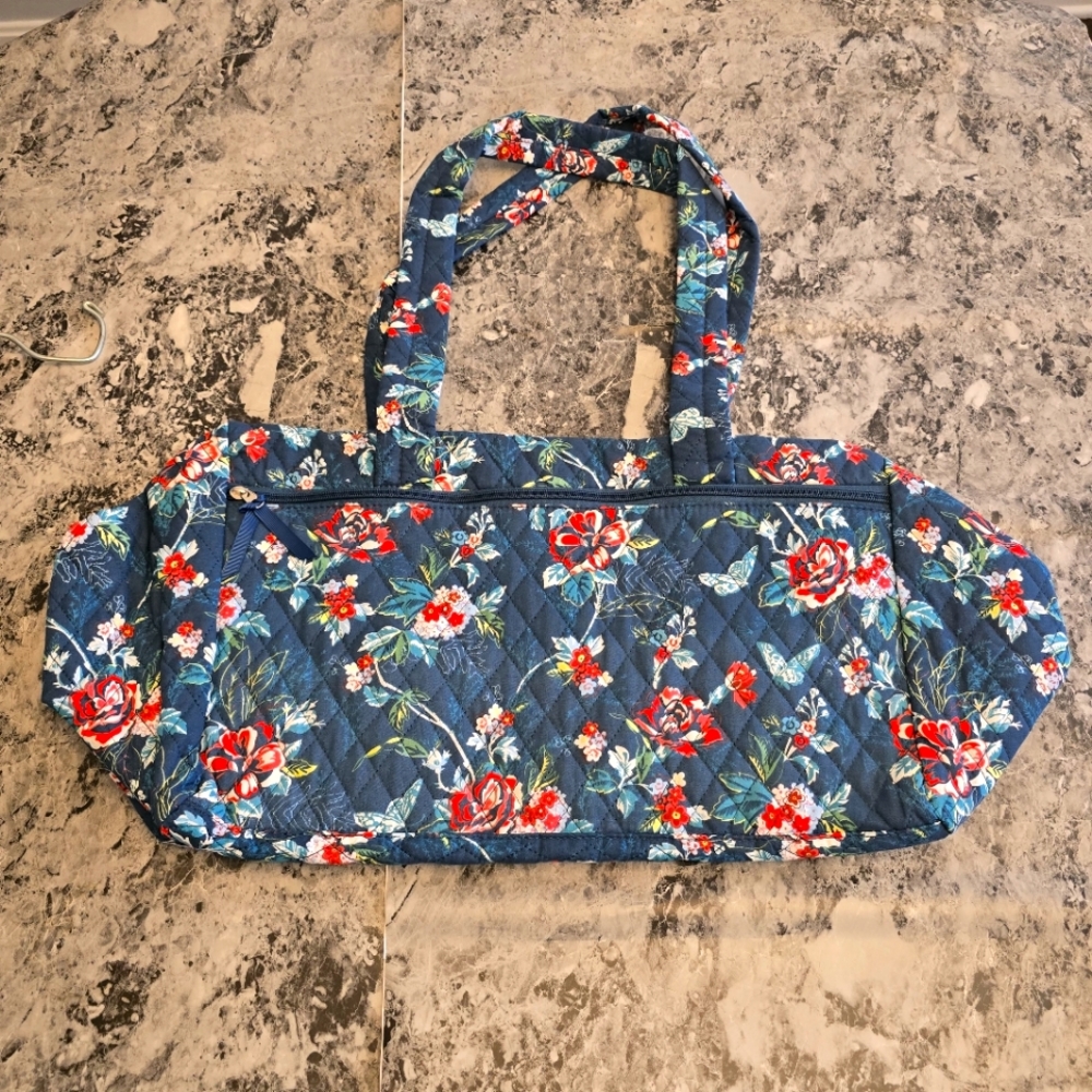 Quilted Weekender Carry on bag with trolley handle floral blue red/pink flowers